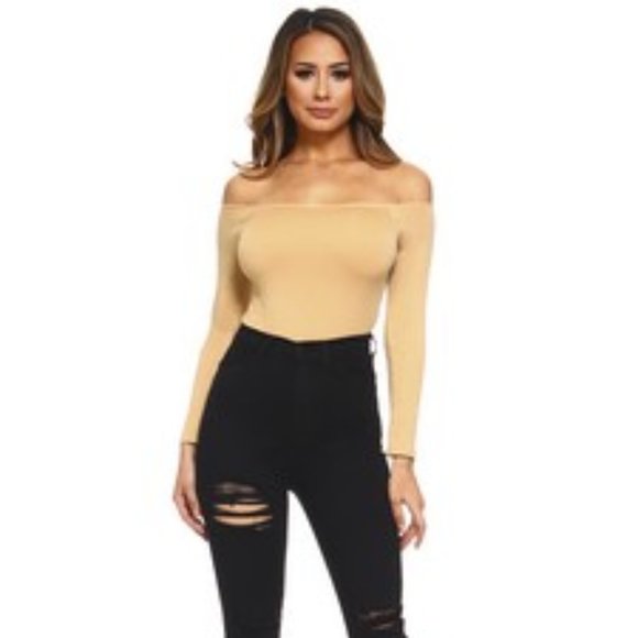 Yelete Tops - Long Sleeve Off the Shoulder Bodysuit (BS1004)